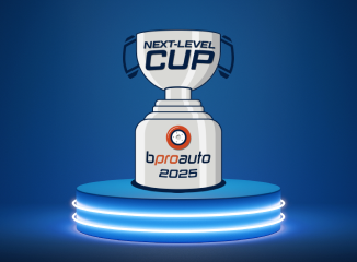 bproauto next-level cup logo over blue background