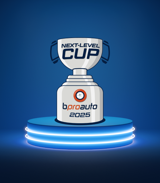 bproauto next-level cup logo over blue background