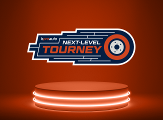 bproauto next-level tournament logo over red background