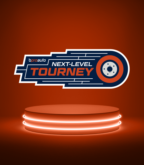 bproauto next-level tournament logo over red background