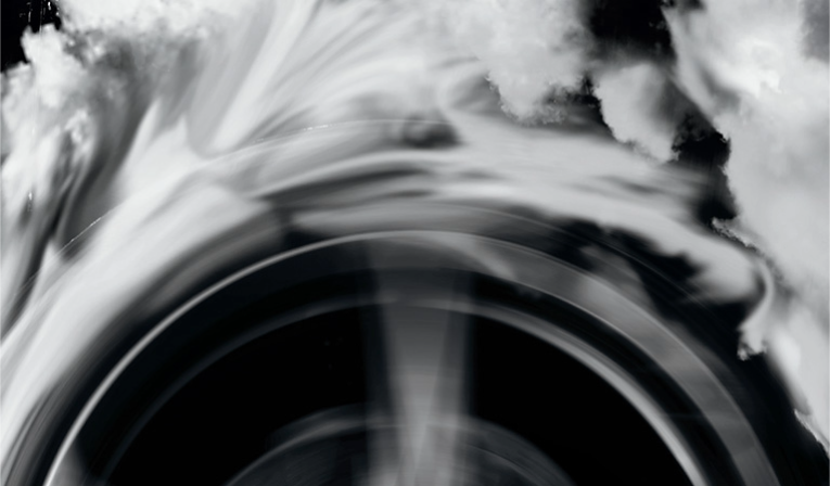 A black and white graphic of moving car parts